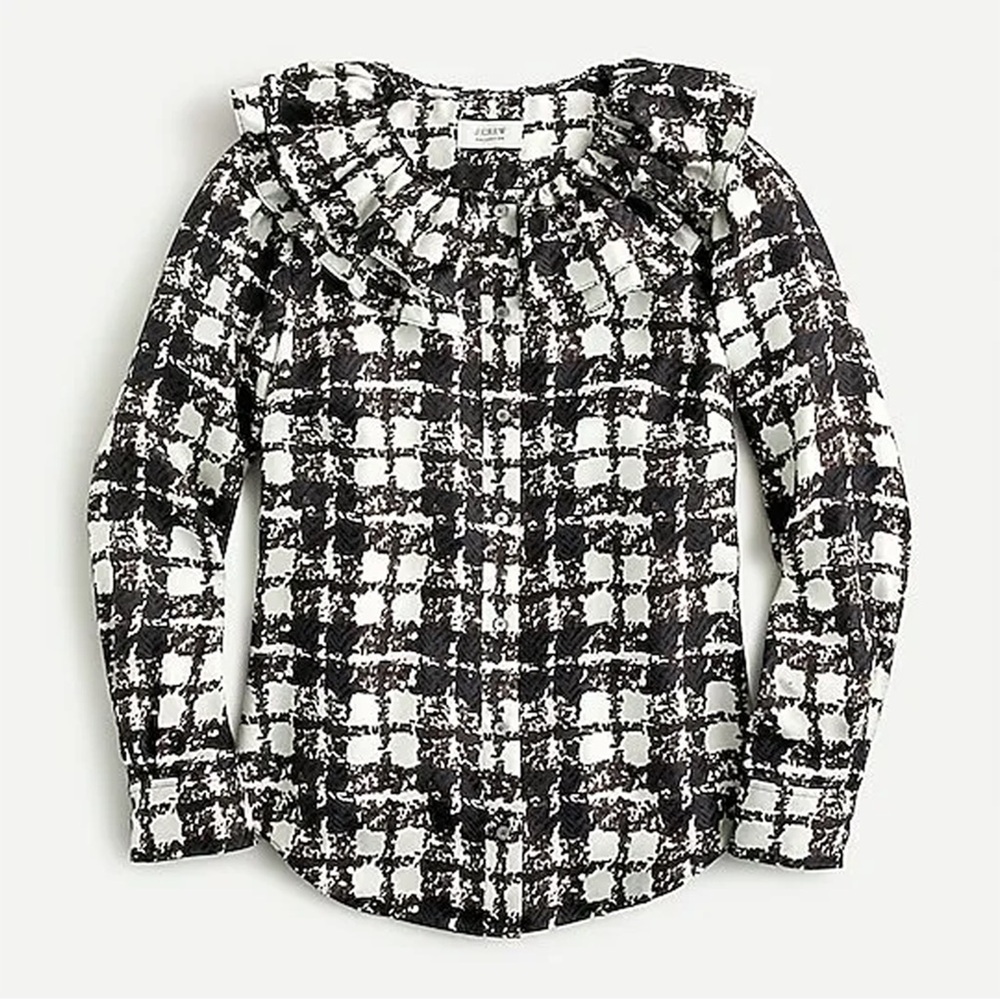 J. Crew Collection - Silk Twill Ruffle-collar Top in Plaid